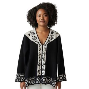 STORYBOOK KNITS for HSN Black/White Floral Cardigan Size Large— THICK & COZY!!!